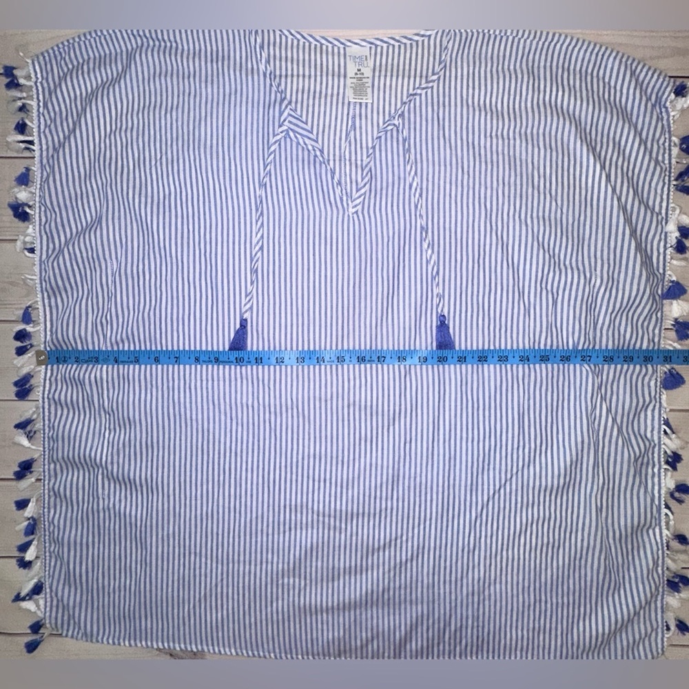 Striped Blue and White Swim Cover-Up Size Medium Summer Beach Lightweight Lounge - Picture 4 of 7
